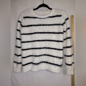 Wonder Nation Fuzzy Striped Sweater - White and Black